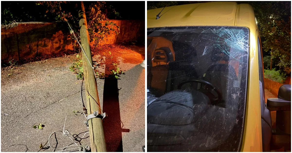 Dasà, palo abbattuto dal vento finisce su un furgone: sfiorata la tragedia
