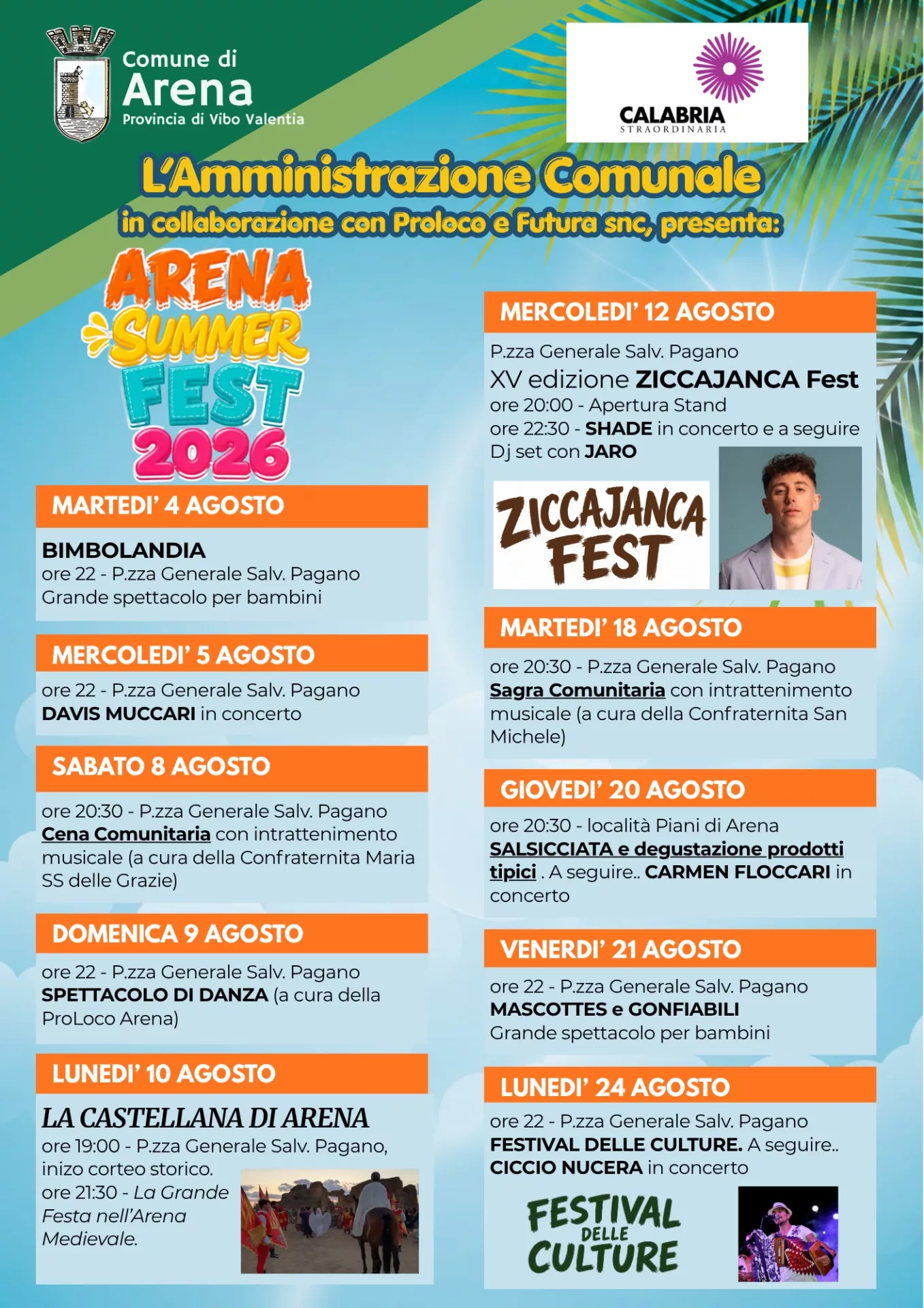 Arena, un mese di eventi: musica, tradizioni e spettacoli accendono l'estate del borgo
