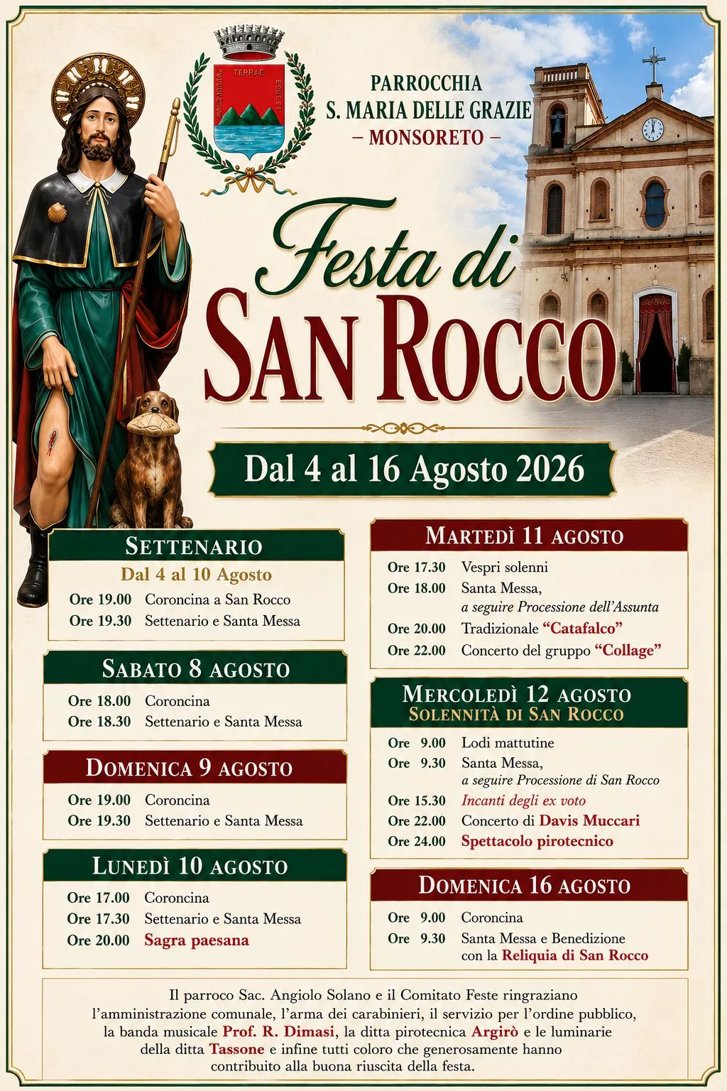 Monsoreto si veste a festa per San Rocco: tre giorni tra tradizione, musica e devozione