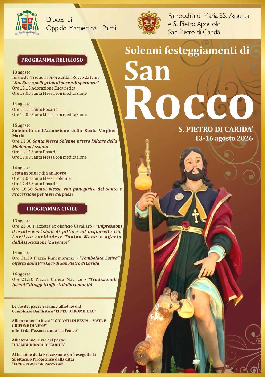 San Rocco, Caridà si prepara alla festa: fede, tradizione e spettacolo